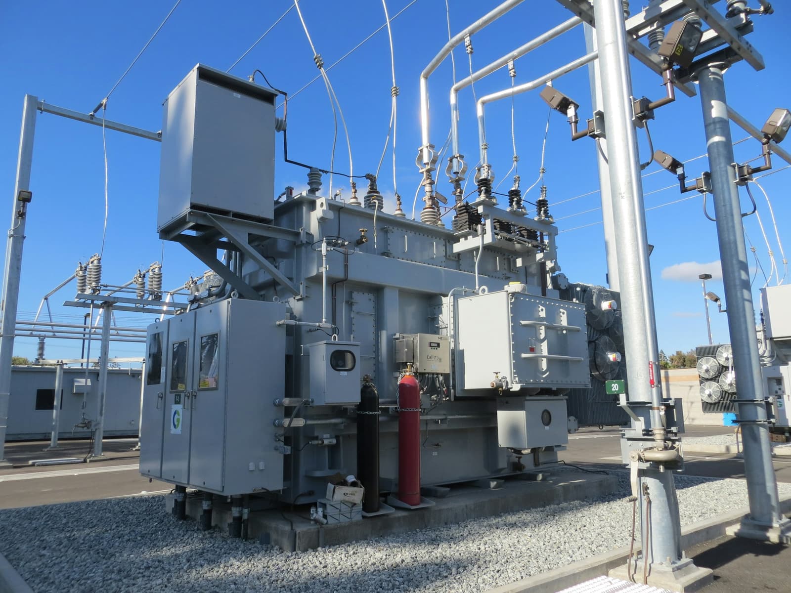 Power transformer and switchgear at an electrical substation
